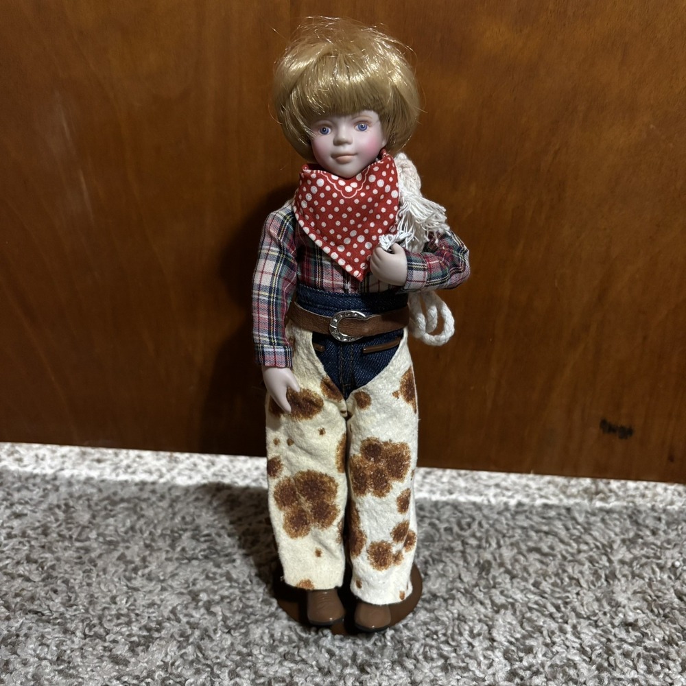 Cowboy Doll Blonde Straight Hair Blue Eyes Light Complexion Hat Plaid Shirt